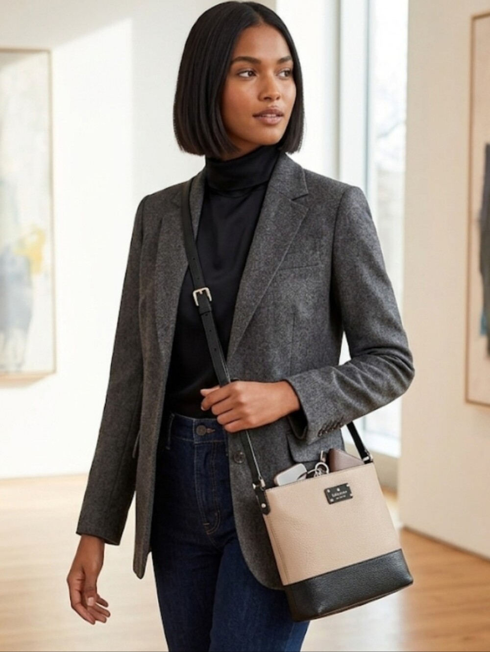 kate spade Beige and Black Two-Tone Crossbody Bag